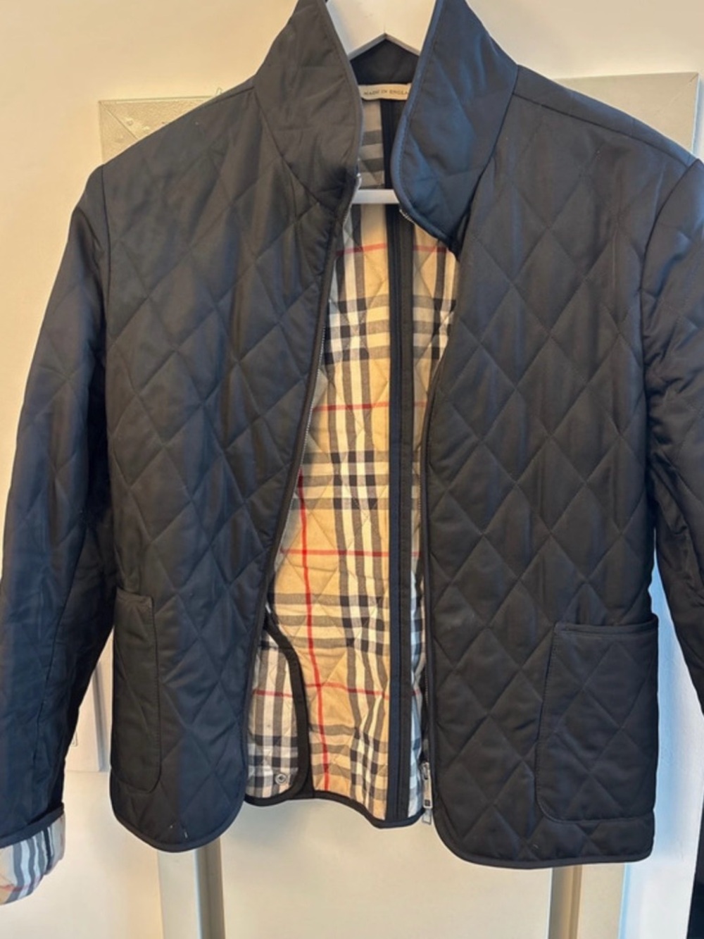 Burberry Black Quilted Jacket with Signature Check Trim. Woman’s small - Picture 2 of 3